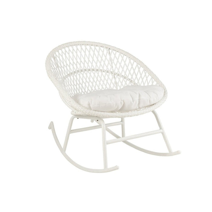 Fauteuil Rocking Stoel+Sierkussen Zayo Metaal/Reed Wit-Kussens-J-Line