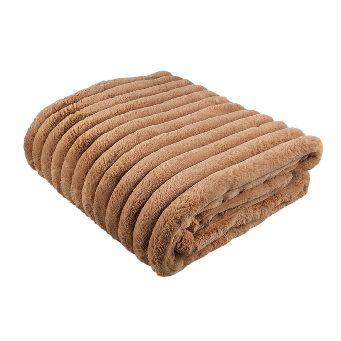 Hadi Beige Ribbed Fake Fur Plaid Large 240x2x220-Plaid-PTMD