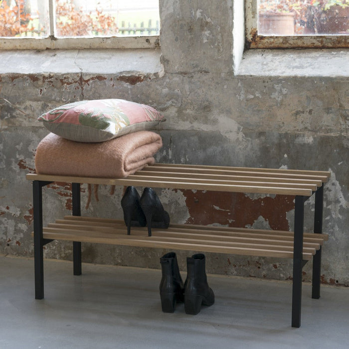 Halbank RIZZOLI Staal Zwart Eiken 100x34x45cm Spinder Design-Eetkamerbanken-Spinder