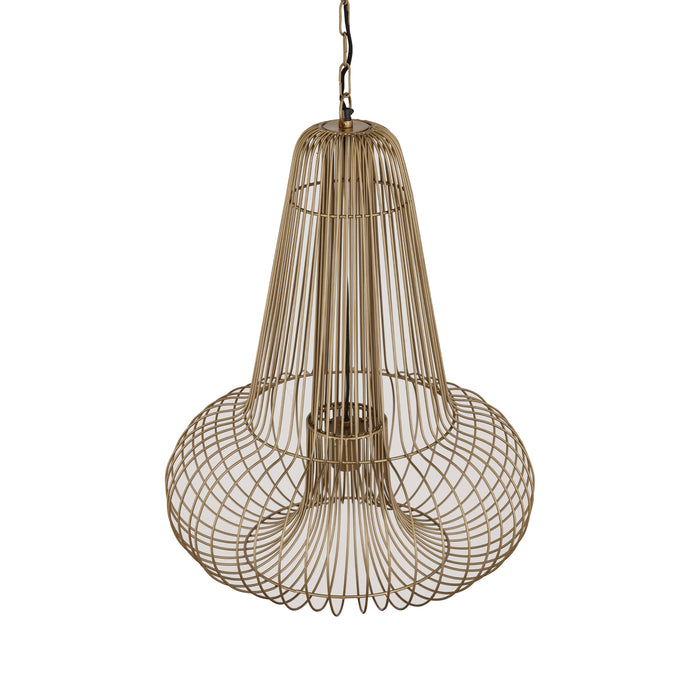PTMD Aluesi hanglamp van messingkleurig ijzer met een opengewerkt draadontwerp, 55x55x65 cm.