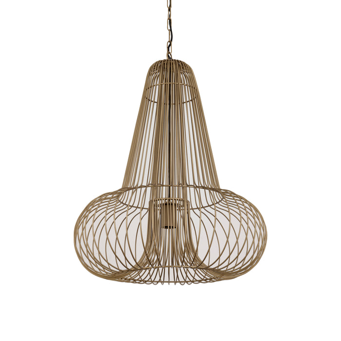 PTMD Aluesi hanglamp van messingkleurig ijzer met een opvallend open draadontwerp, 55x55x65 cm.