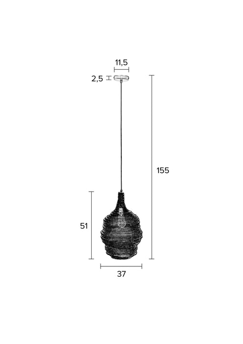 Hanglamp Lena M Metaal Zwart Ø37x155 cm E27-Tafellampen-Creating Home