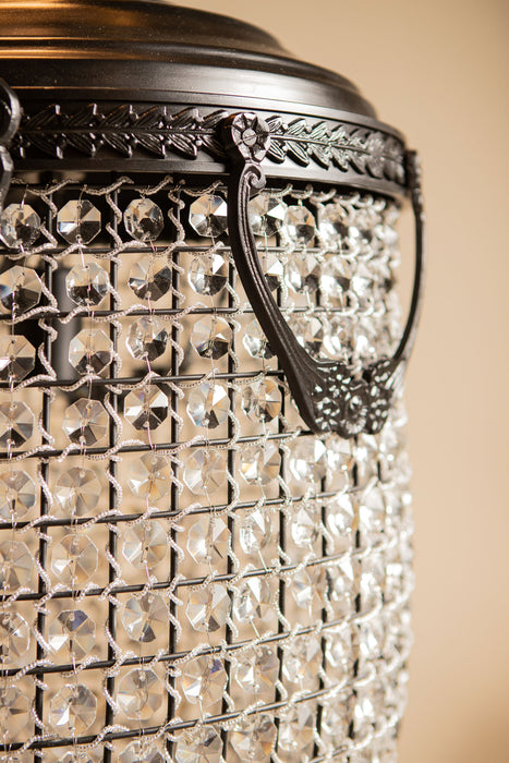 Grijze ovale PTMD Lidde hanglamp van 70 cm met decoratieve glazen details en een verfijnd metalen frame.