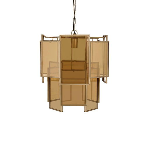 Hanglamp Loucas Brass Glas Geel 42x42x48 cm-Hanglampen-PTMD