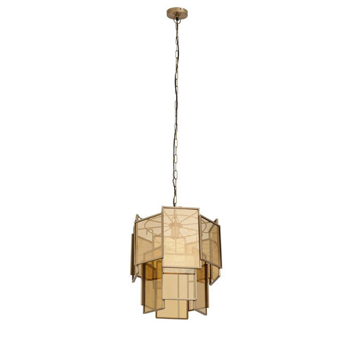Hanglamp Loucas Brass Glas Geel 42x42x48 cm-Hanglampen-PTMD