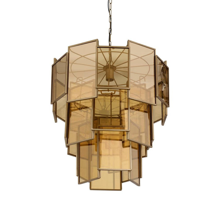 Hanglamp Loucas Brass Glas Geel 56x56x72 cm-Hanglampen-PTMD