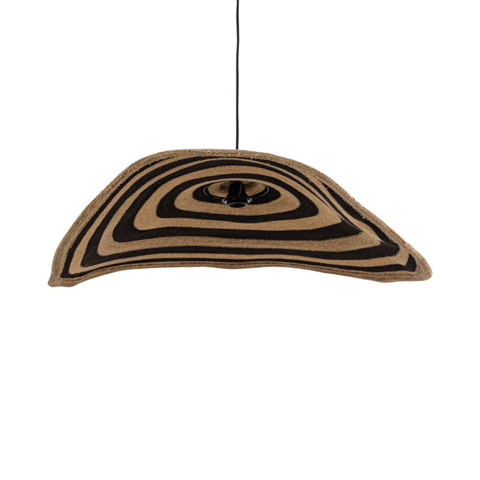 PTMD Loulou hanglamp van 36 cm met golvend design in naturel rotan met zwarte accenten.