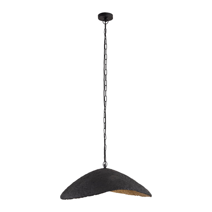 Zwarte PTMD hanglamp Majid van papier met golvende lijnen en kettingophanging, 71x53x23 cm.