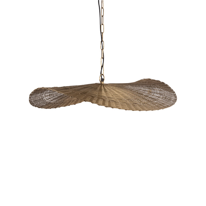 Goudkleurige PTMD hanglamp Shauney van 20 cm met een golvend design van ijzerdraad en een bijpassende ketting.