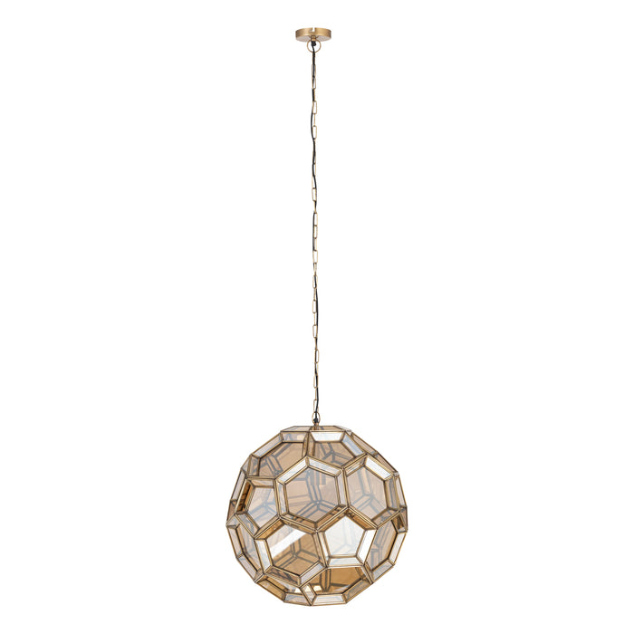PTMD Tijdloze hanglamp in goudkleurig glas met geometrisch design, afmeting 49x49x50 cm.