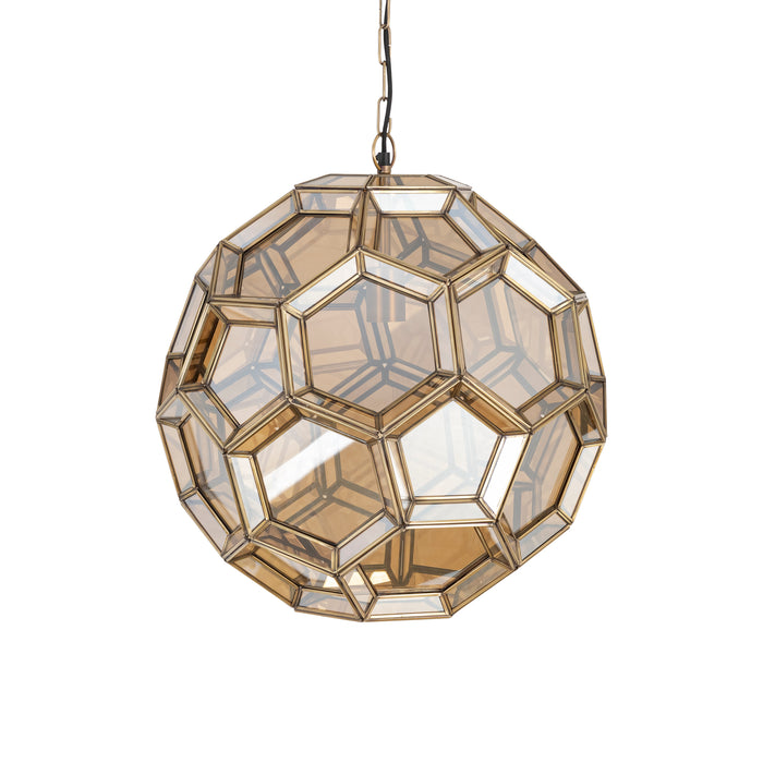 Goudkleurige glazen hanglamp van PTMD met geometrisch design, 49x49x50 cm.