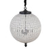 Grijze bolvormige hanglamp van PTMD met kristal en glas, 65x65x85 cm, met decoratieve metalen details.