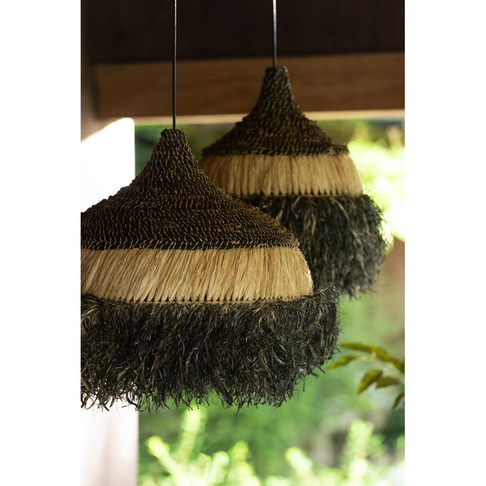 Hanglamp Zwart Raffia Rond 36 cm-Hanglampen-J-Line