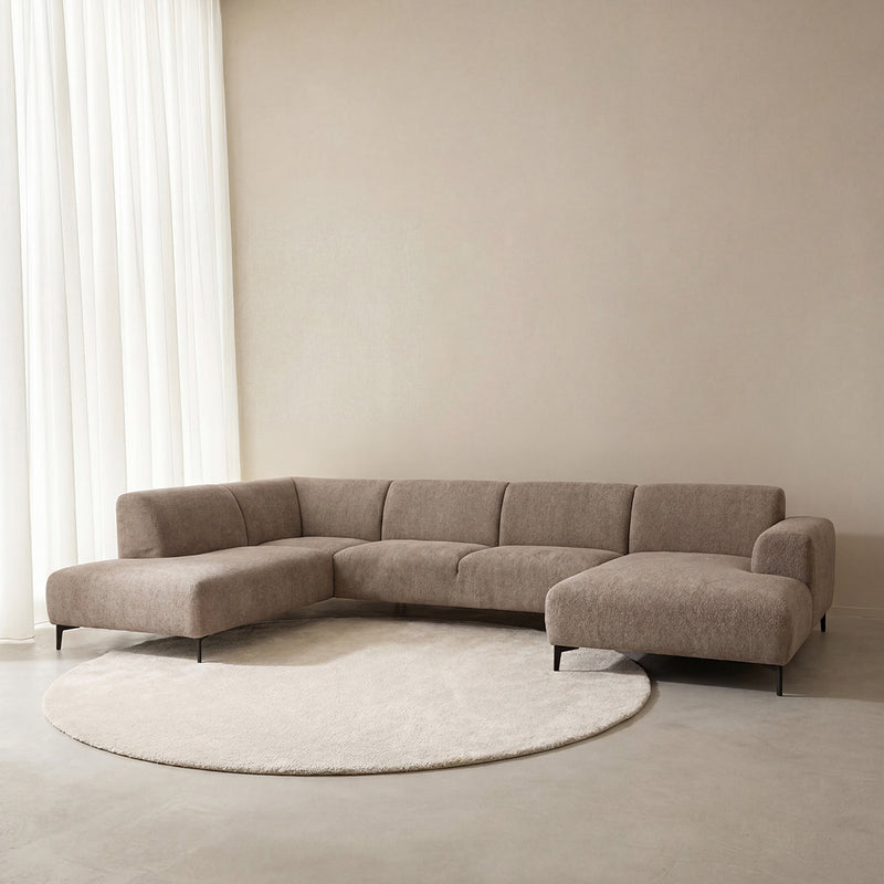 Hoekbank Merido Fluweel Taupe Raven | Zwart Metaal 380x218x78 cm-3-Zitsbanken-LABEL51
