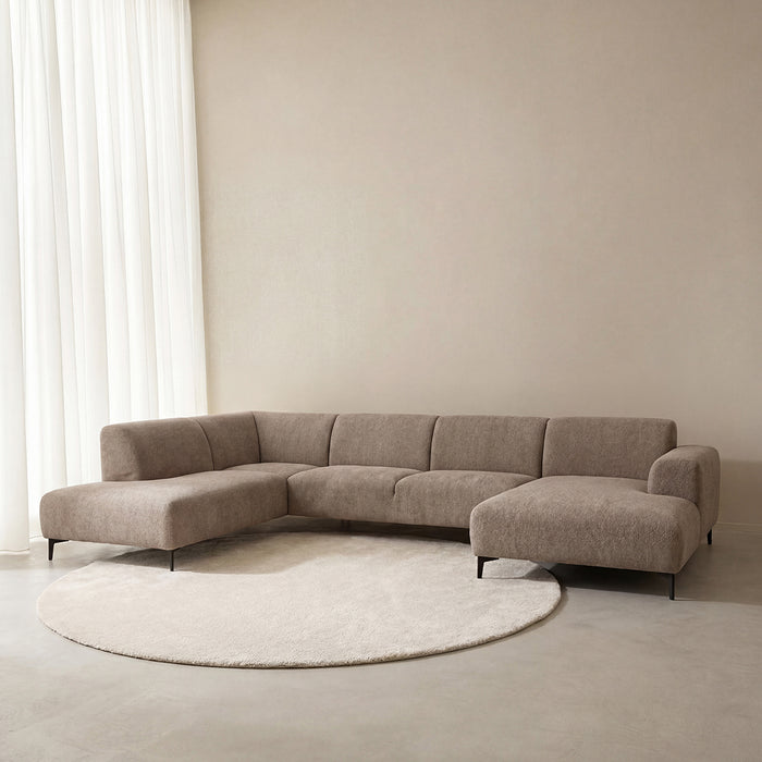 Hoekbank Merido Fluweel Zwart Links Taupe Raven | Zwart Metaal, hoofdfoto