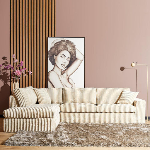 Hoekbank Teddy Ribstof Beige 271x199x87 cm-Hoekbanken-Starfurn