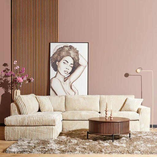 Hoekbank Teddy Ribstof Beige 271x199x87 cm-Hoekbanken-Starfurn
