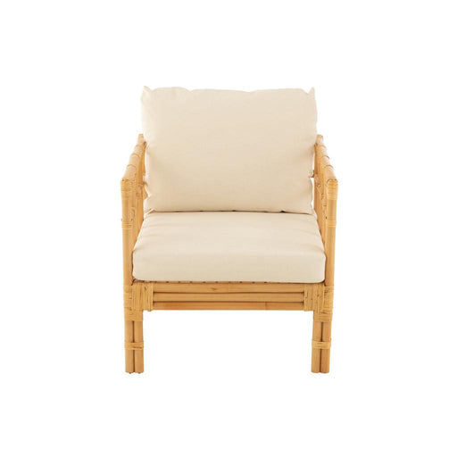 J-Line Armstoel Elise+kussen rotan/textiel naturel/wit-Fauteuils-J-Line