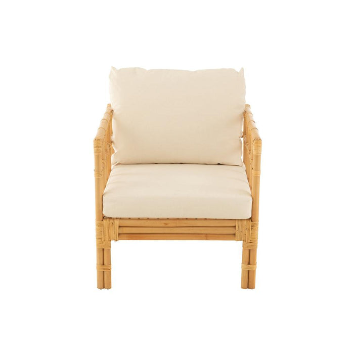 J-Line Armstoel Elise+kussen rotan/textiel naturel/wit-Fauteuils-J-Line