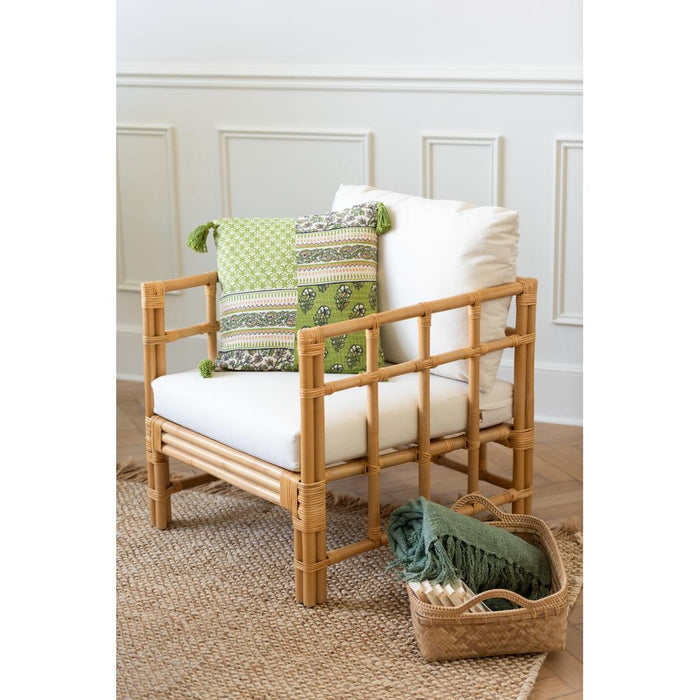 J-Line Armstoel Elise+kussen rotan/textiel naturel/wit-Fauteuils-J-Line