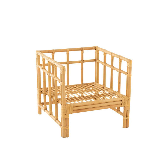 J-Line Armstoel Elise+kussen rotan/textiel naturel/wit-Fauteuils-J-Line