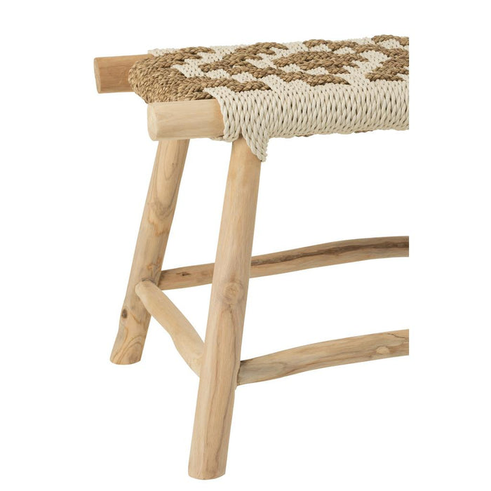 J-Line Bank waverly teak hout/zeegras naturel/wit-2-Zitsbanken-J-Line