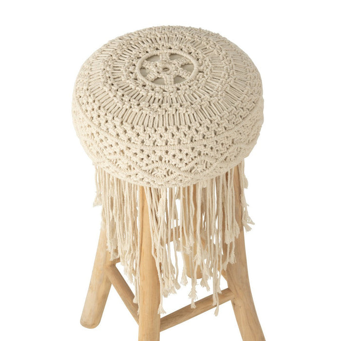 J-Line Barstoel Franjes hout/macrame wit-Krukken-J-Line