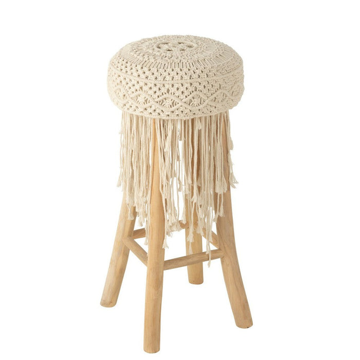 J-Line Barstoel Franjes hout/macrame wit-Krukken-J-Line
