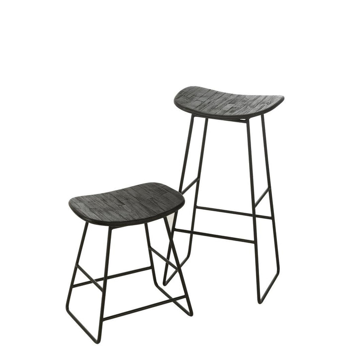 J-Line Barstoel Rechthoekig gerecycleerd teak zwart large-Barkrukken-J-Line