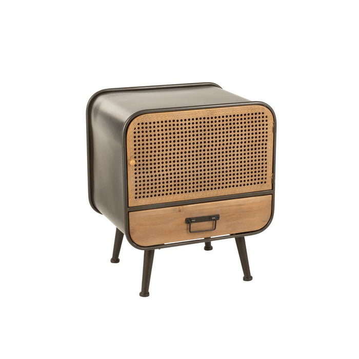 J-Line Bijzettafel 1 lade metaal/hout zwart/naturel-Bijzettafels-J-Line