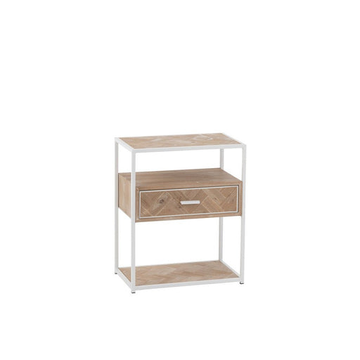 J-Line Bijzettafel Zigzag 1 lade hout/metaal naturel/wit-Bijzettafels-J-Line