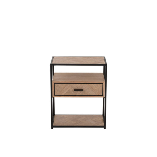 J-Line Bijzettafel Zigzag 1 lade hout/metaal naturel/zwart-Bijzettafels-J-Line