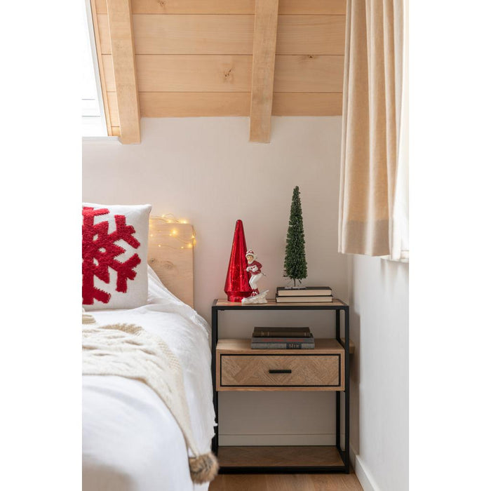 J-Line Bijzettafel Zigzag 1 lade hout/metaal naturel/zwart-Bijzettafels-J-Line