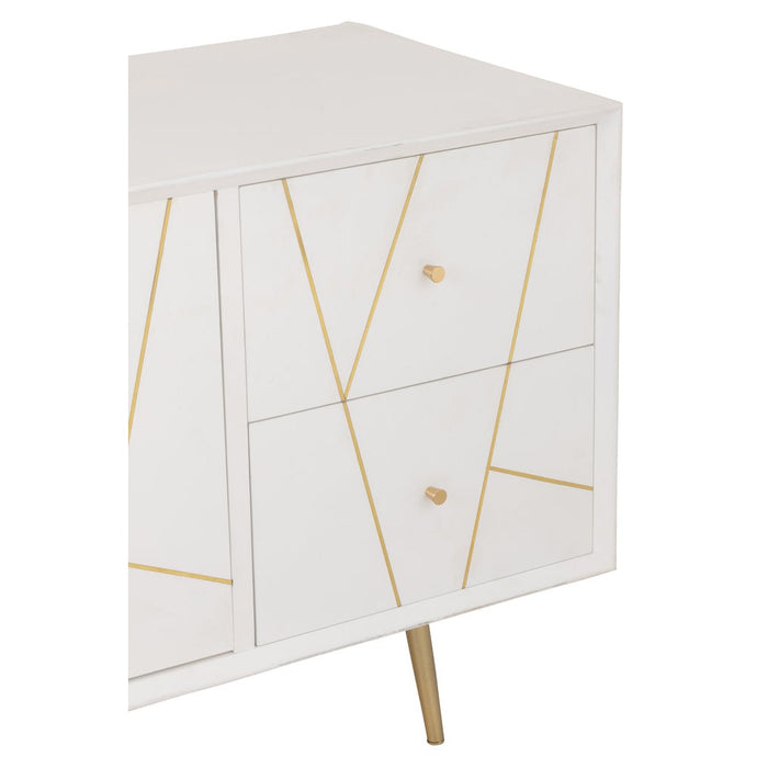 J-Line Dressoir Lijnen 4 lades 2 deuren hout/metaal wit/goud-Dressoirs-J-Line