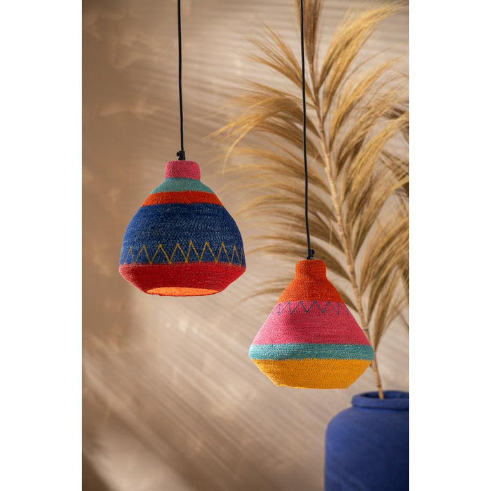 J-Line Hangende Lamp strepen+zigzag bovenkant zeegras mix-Hanglampen-J-Line