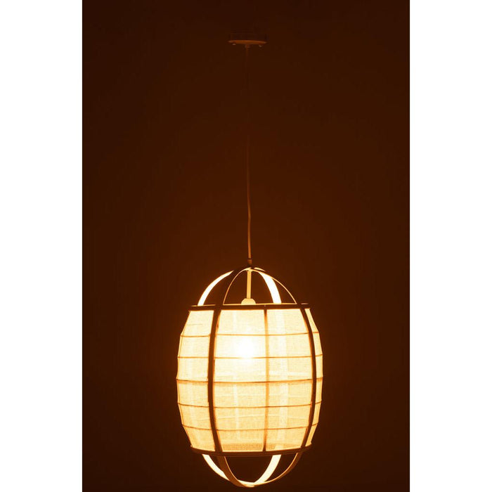 J-Line Hanglamp Ion linnen/bamboe wit small-Hanglampen-J-Line