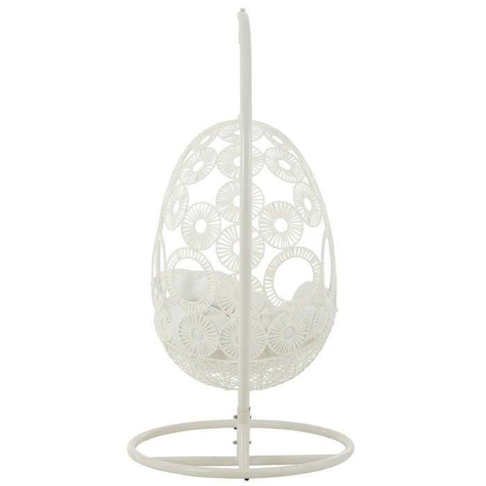 J-Line Hangstoel+kussens Bula metaal/riet wit-Hangstoelen-J-Line