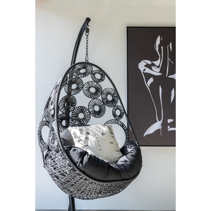 J-Line Hangstoel+kussens Bula metaal/riet zwart-Hangstoelen-J-Line