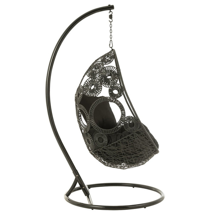 J-Line Hangstoel+kussens Bula metaal/riet zwart-Hangstoelen-J-Line