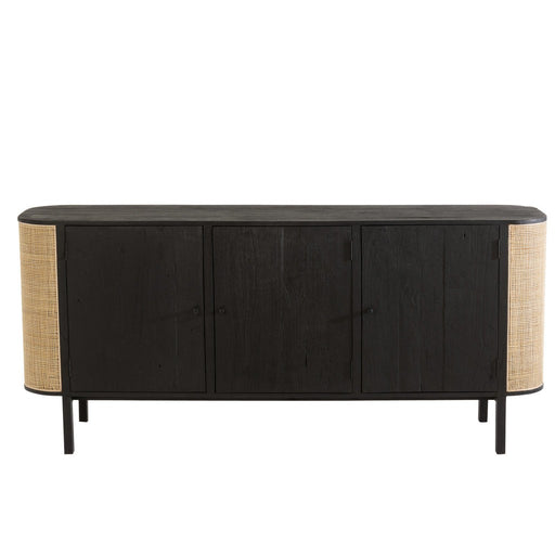J-Line Kast 3 deuren molly exotiek hout/rotan zwart-Dressoirs-J-Line