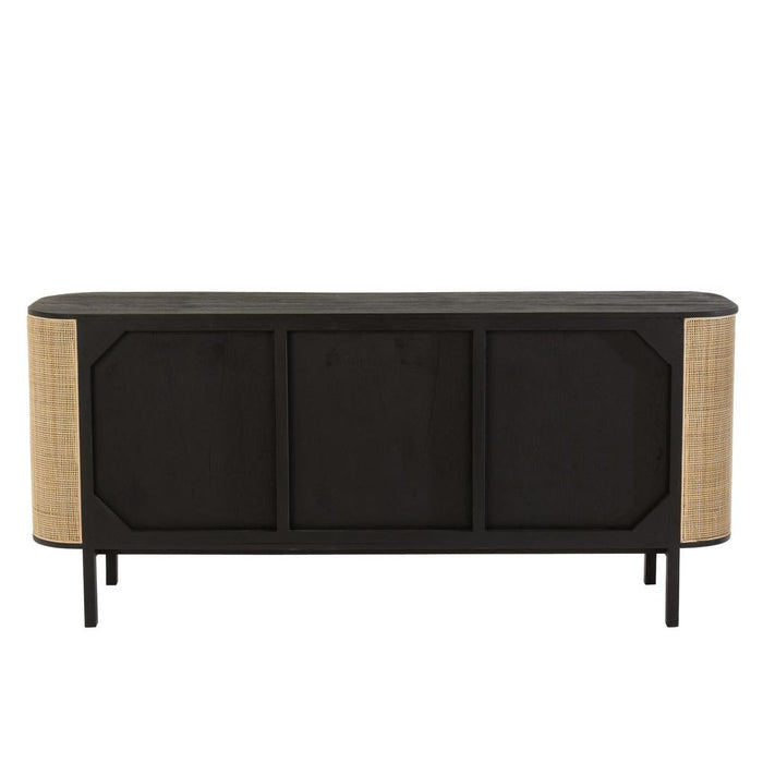 J-Line Kast 3 deuren molly exotiek hout/rotan zwart-Dressoirs-J-Line