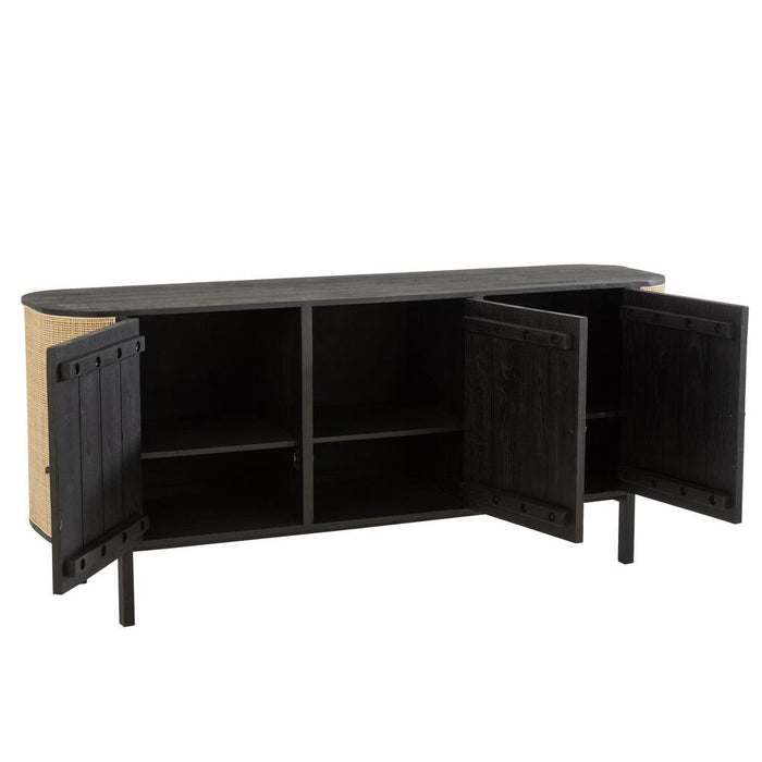 J-Line Kast 3 deuren molly exotiek hout/rotan zwart-Dressoirs-J-Line