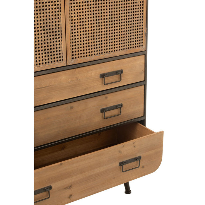 J-Line Kast Hoog 3 lades metaal/hout zwart/naturel-Opbergkasten-J-Line
