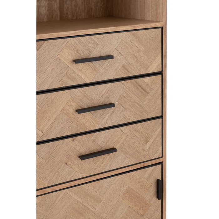 J-Line Kast Hoog 3 lades zigzag hout/metaal naturel/zwart-Opbergkasten-J-Line