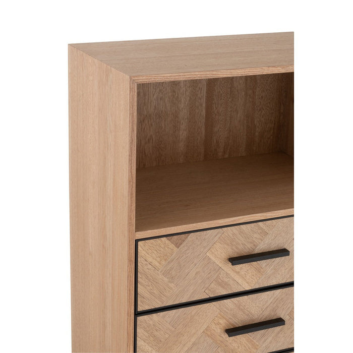 J-Line Kast Hoog 3 lades zigzag hout/metaal naturel/zwart-Opbergkasten-J-Line