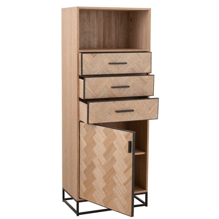 J-Line Kast Hoog 3 lades zigzag hout/metaal naturel/zwart-Opbergkasten-J-Line