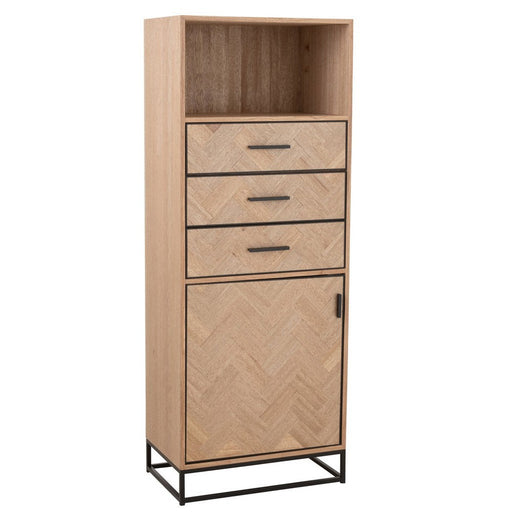 J-Line Kast Hoog 3 lades zigzag hout/metaal naturel/zwart-Opbergkasten-J-Line