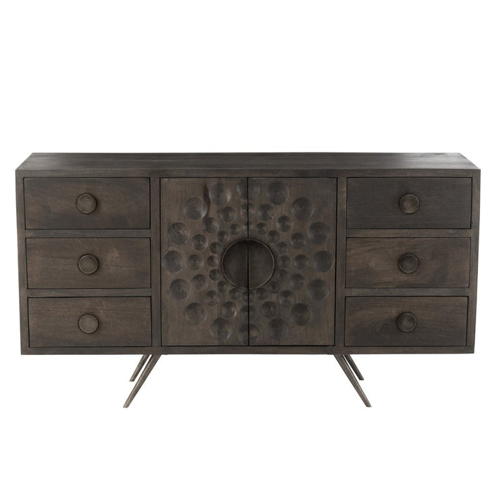 J-Line Kast Laag etnisch 2deuren+6laden mango hout bruin-Opbergkasten-J-Line