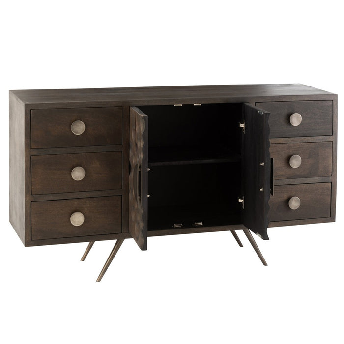 J-Line Kast Laag etnisch 2deuren+6laden mango hout bruin-Opbergkasten-J-Line