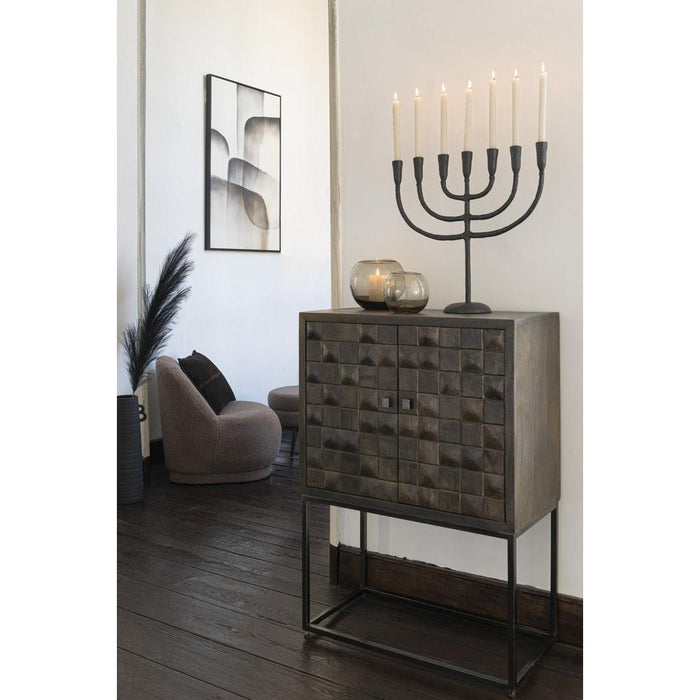 J-Line Kast Pino metaal/mangohout bruin/grijs-Ladenkasten-J-Line